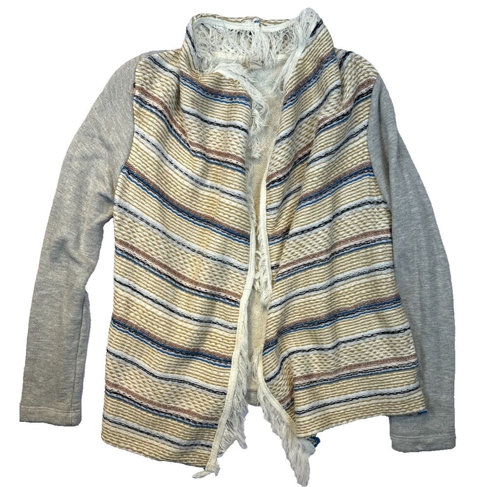 Anthropologie Dolan Sonia Fringe Knit Jacket S Small Blue Grey Open Front 172671